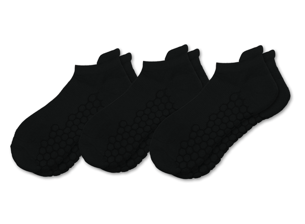 Combed Cotton Padded Ankle Socks - Black - 3 Pack