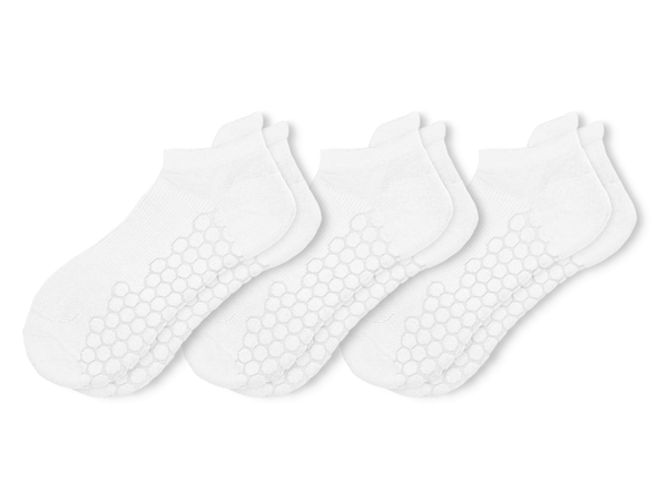 Combed Cotton Padded Ankle Socks - White - 3 Pack