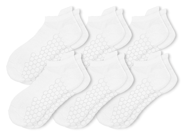 Combed Cotton Padded Ankle Socks - White - 6 Pack