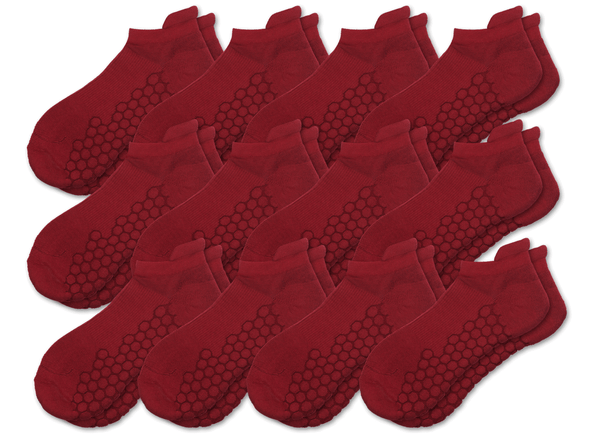 Combed Cotton Padded Ankle Socks - Red - 12 Pack