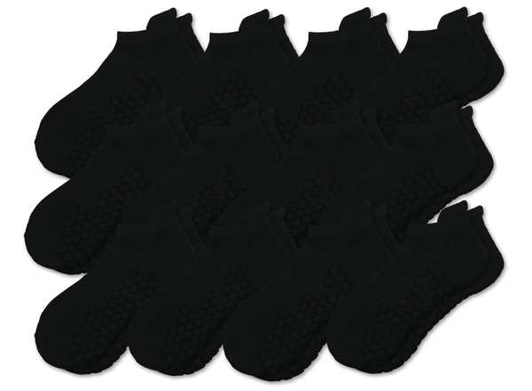 Combed Cotton Padded Ankle Socks - Black - 12 Pack