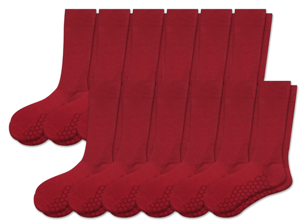 Combed Cotton Padded Crew Socks - Red - 12 Pack