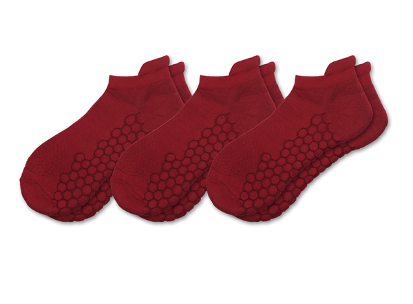 Combed Cotton Padded Ankle Socks - Red - 3 Pack