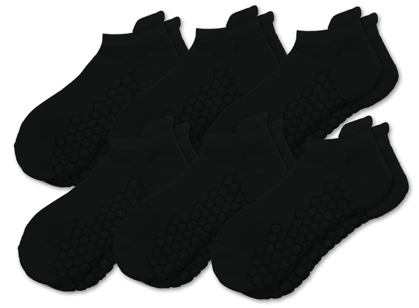 Combed Cotton Padded Ankle Socks - Black - 6 Pack