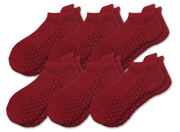 Combed Cotton Padded Ankle Socks - Red - 6 Pack