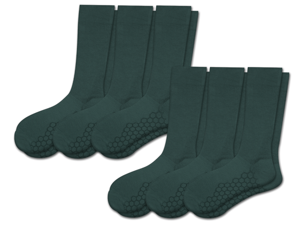 Combed Cotton Padded Crew Socks - Green - 6 Pack