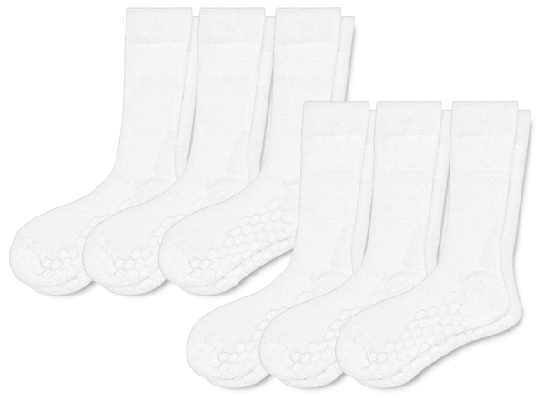 Combed Cotton Padded Crew Socks - White - 6 Pack