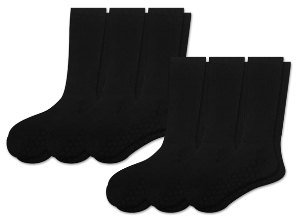 Combed Cotton Padded Crew Socks - Black - 6 Pack