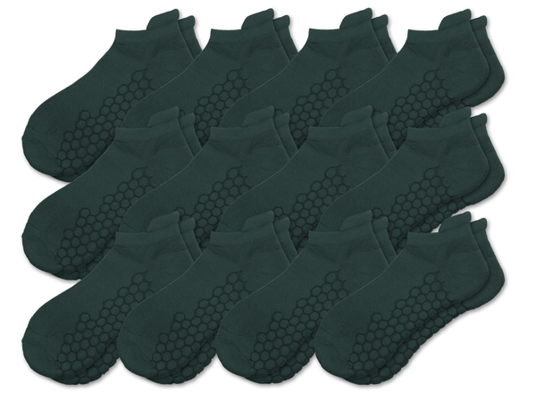Combed Cotton Padded Ankle Socks - Green - 12 Pack