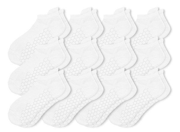 Combed Cotton Padded Ankle Socks - White - 12 Pack