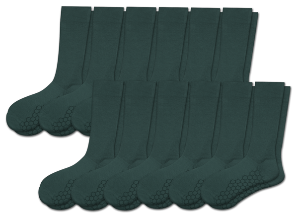 Combed Cotton Padded Crew Socks - Green - 12 Pack