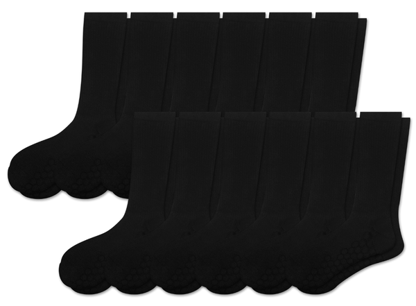 Combed Cotton Padded Crew Socks - Black - 6 Pack