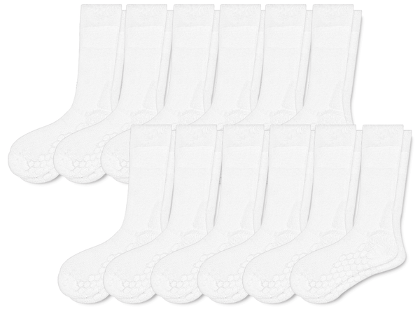 Combed Cotton Padded Crew Socks - White - 12 Pack