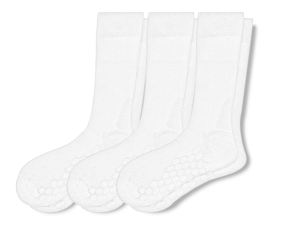 Combed Cotton Padded Crew Socks - White - 3 Pack