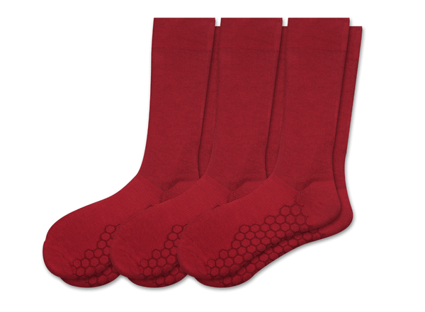 Combed Cotton Padded Crew Socks - Red - 3 Pack