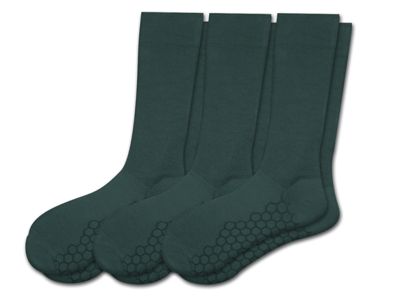 Combed Cotton Padded Crew Socks - Green - 3 Pack