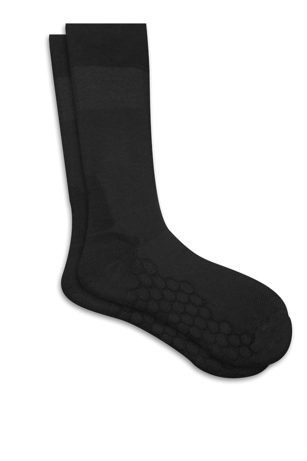 Combed Cotton Padded Crew Socks - Black