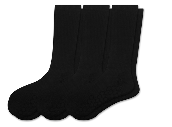 Combed Cotton Padded Crew Socks - Black - 3 Pack